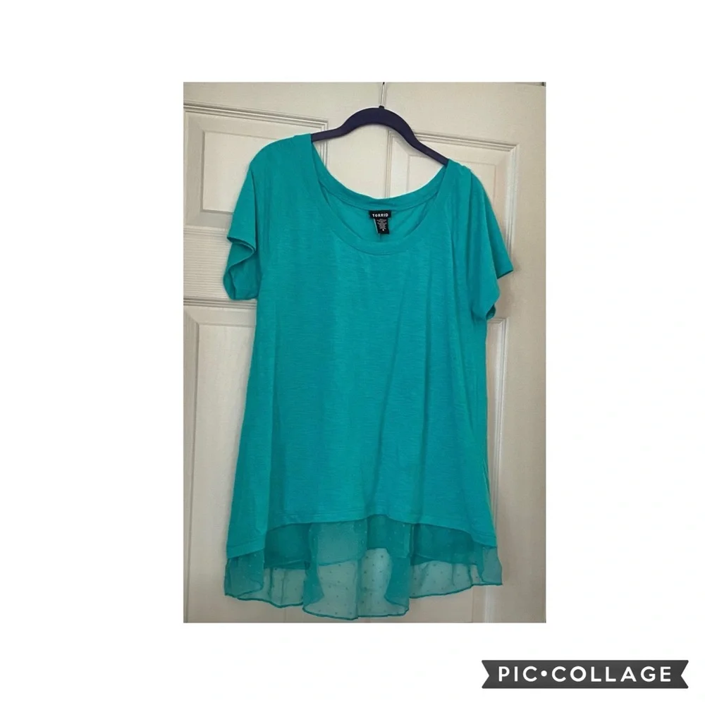 Torrid aqua green tunic with chiffon border torrid size 0 - Picture 1 of 5